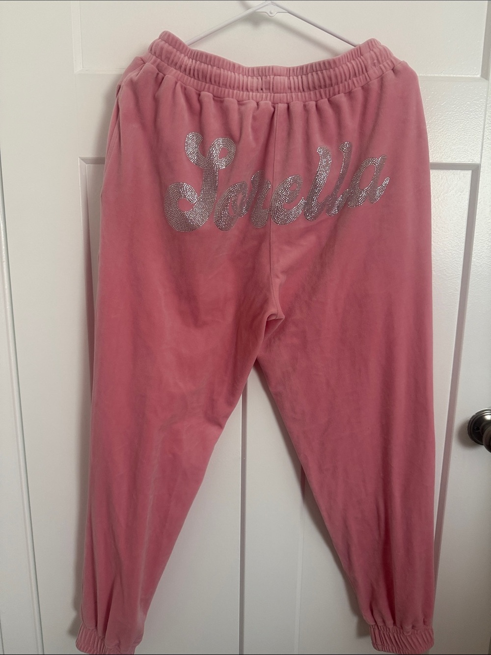 Pink Velour Joggers with Glitter Script Logo